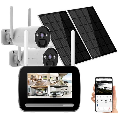 VisorTech Funk-Überwachungs-Set: Rekorder mit 2x 2K-Solar-Kamera, PIR, App - Bild 1 von 4