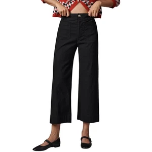Anthropologie Maeve Größe 27P schwarz The Colette magischer Stoff kurz weites Bein Hose - Bild 1 von 15