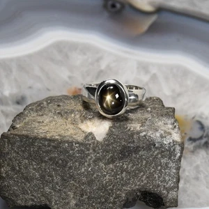 Schwarzer Stern Saphir Ring, 925 Silber, Edelsteinring (24320), Edelsteinschmuck - Bild 1 von 1