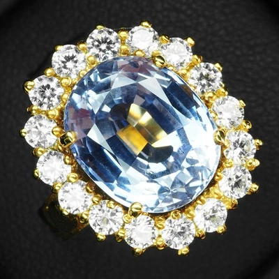 Яркие золотые кольца из серебра 925 пробы с синим сапфиром и васильком 6,65 карата 24 карата - Изображение 1 из 4