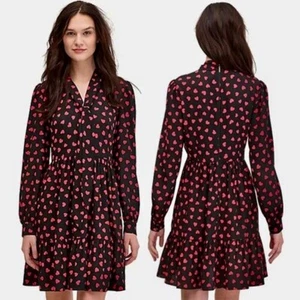 KATE SPADE New York Heartbeat Tie Neck Shirtdress Black Pink Hearts Heart 10 - Picture 1 of 13