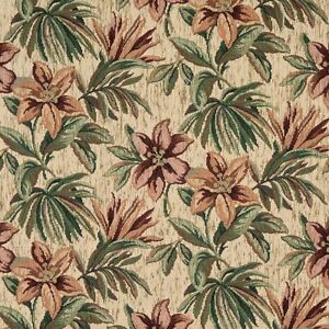 F866 Red Orange And Green Floral Chenille Upholstery Fabric By The Yard