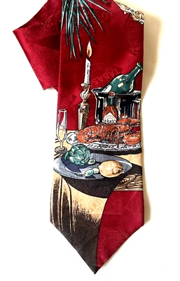 Tabasco Men's Necktie Silk Tie Dinner Lobster Candlelight Dining 59" Made USA - Image 1 of 3