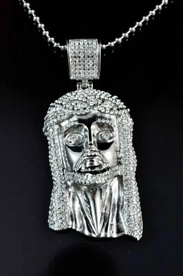 Cadena bola 30" colgante Jesús simulado acero inoxidable acabado oro blanco Foto 1 de 4