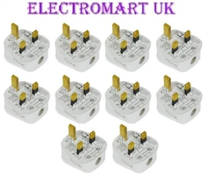 10 X UK 13A AMP 3 PIN MAINS ELECTRICAL PLUG WHITE 240V REWIREABLE BS 1363 - Picture 1 of 1