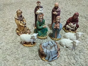 Nativity Set with 10 Ceramic Pieces HAND PAINTED FIGURES Up to 7" No Baby Jesus - Picture 1 of 13