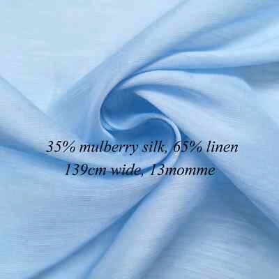 Mulberry Silk Linen Fabric 54''Wide By Yard Baby Blue Silk Flax Material Slubbed - Image 1 of 4