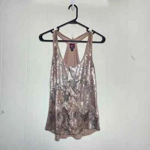 2B BeBe Golden Pewter Sparkly Sequin Racerback Tank Size XS Y2k - Picture 1 of 15