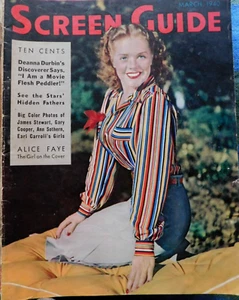 SCREEN GUIDE MAGAZINE March 1940 Faye Stewart Cooper Hayworth Beery Raft Durbin - Picture 1 of 2