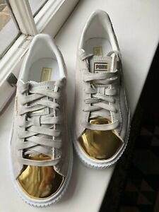 PUMA Women's Pale Grey Suede and Gold Platform Sneaker Size 4 UK Unworn