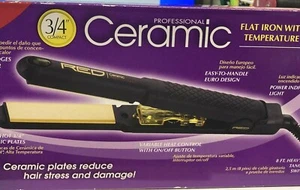 RED BY KISS 3/4" CERAMIC TOURMALINE PROFESSIONAL FLAT IRON STRAIGHTENER # FI075 - Picture 1 of 12