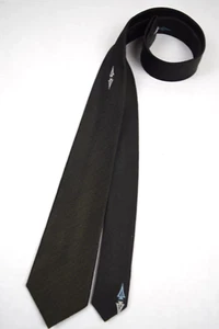 Neck Tie VTG 60s Olive Black Sharkskin with Single Design Rayon Tie 56 x 2.5" - Picture 1 of 7