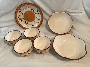 Tuscan Inspired Ceramic Pasta & Salad Bowl Set Italy Kitchen Olive Dinner Party - Picture 1 of 8