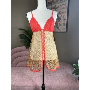 Victoria's Secret Very Sexy Orange Lace Leopard Print Babydoll Lingerie - Picture 1 of 14