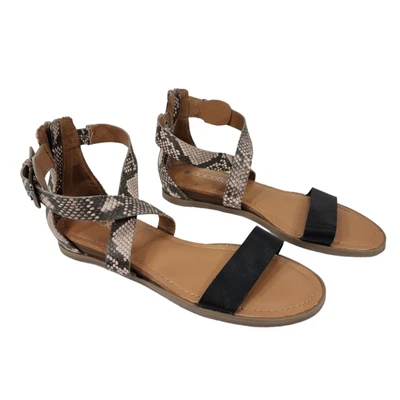 Dolcetta Sandals sz 8.5 Women Strappy Snake Skin Black Brown Buckles Flat Comfy - Image 1 of 4