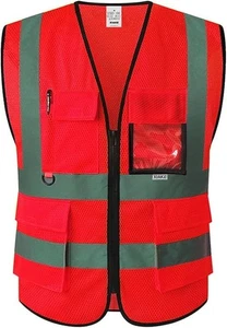 Reflective Safety Vest for Men & Women High Visibility Class e Red Mesh - B525 - Picture 1 of 2