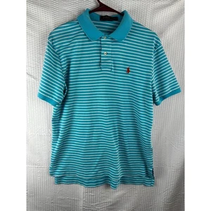 Polo Ralph Lauren Short Sleeve Polo Shirt Men Large Striped Blue - Picture 1 of 7