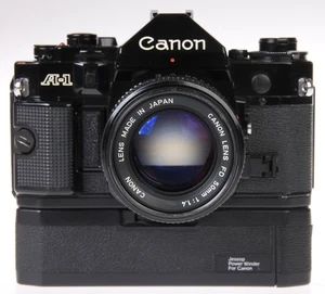 CANON A-1 SLR Camera Body Black w/50mm f1.4 FD lens & Jessop Power Winder C-1TR - Bild 1 von 14