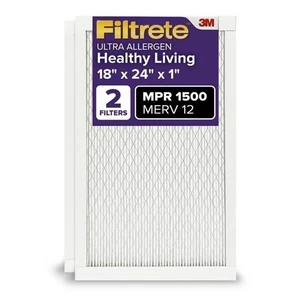 Filtrete 18x24x1 AC Furnace Air Filter, MERV 12, MPR 1500, CERTIFIED asthma &... - Picture 1 of 9