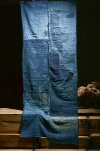 Japanese Fabric Cotton Vintage Kimono Antique Indigo Blue RANRU 66.9"/KHQ33/380 - Picture 1 of 10