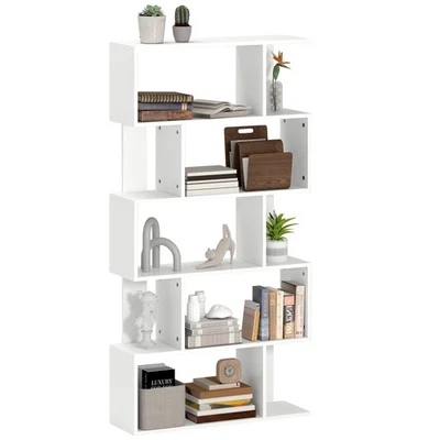 HOMCOM Libreria Asimmetrica a S a 5 Livelli in Truciolato 80x24x159 cm Bianco - Immagine 1 di 4