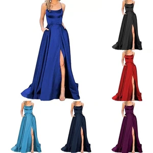 Evening Dress Satin Long Dress Smooth Camisole.spaghetti Strap Comfortable - Picture 1 of 17