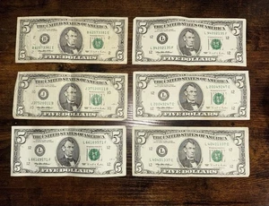 $5 Dollar Bill Notes Bundle 1995 (L, J, & B Series) - Picture 1 of 2