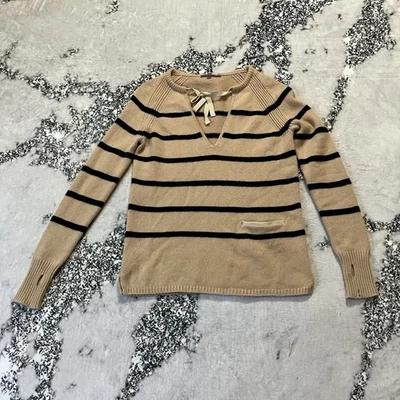 Suéter de cachemir Calypso St Barth para mujer talla XS tostado azul marino a rayas acanalado Foto 1 de 4