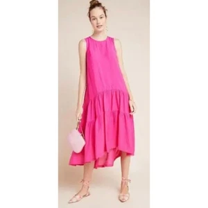 Maeve Anthropologie Marlene mehrstufiges fließendes Maxikleid pink Damen Gr. Medium Viskose - Bild 1 von 8