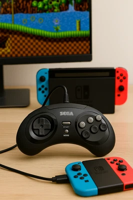 SEGA Genesis 8-Button Arcade Pad USB Controller for PC Mac Nintendo Switch - Image 1 of 4