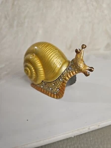 Schmuckschatulle Schnecke auf Blatt, aufklappbar, juwelenbesetzt, Emaille, Top Zustand - Bild 1 von 4