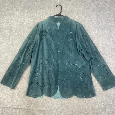 Chaqueta Jan Faulkner Cuero Gamuza Arte para Usar Western Láser Verde Rodeo L Foto 1 de 4