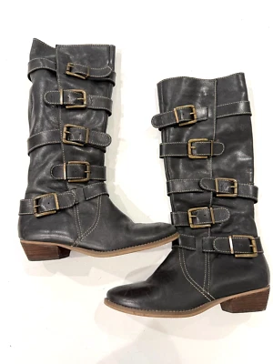 DIBA Tall Buckle Strap Black Leather Biker Riding Boot Size EU 39 Women's Size 9 - Image 1 of 4