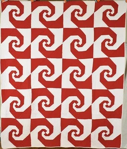 GRAPHIC Vintage Red & White "Indiana Puzzle" Antique Quilt c. 1900! - Picture 1 of 7