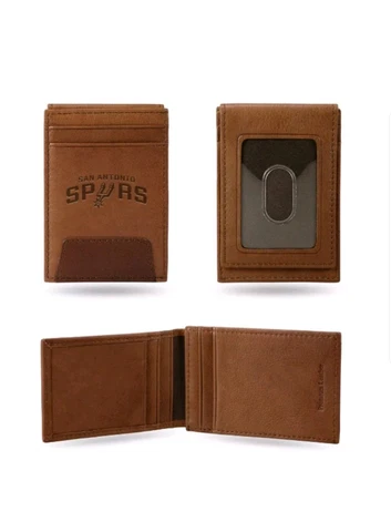 San Antonio Spurs Deluxe Brown Leather Money Clip Front Pocket Wallet Basketball Cover