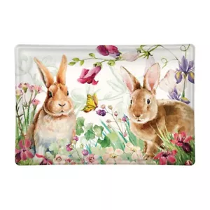 Michel Design Works Bunny Meadow Floral Glass Soap Dish Trinket Tray Candy Dish - Picture 1 of 2