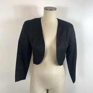Vintage Laura Ashely Black Linen Cotton Blend Cropped Bolero Blazer Jacket SZ 6 - Picture 1 of 6