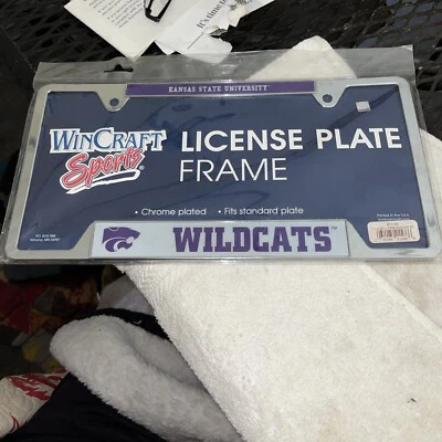 Brand New NCAA Kansas State University Metal License Plate Frame Chrome Wildcats - Image 1 of 4