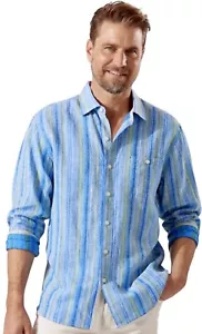 Tommy Bahama Baja Bay Stripe Shirt EAZY BREEZER LARGE LINEN LONG SLEEVE SHIRT - Picture 1 of 15