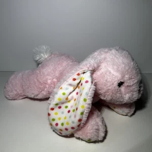 Dan Dee PINK Ears Plush Bunny Rabbit Polka Dot Stuffed Animal Laying Sewn Eyes - Picture 1 of 8