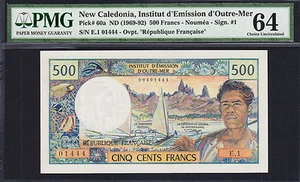 New Caledonia 500 Francs 1969-92 Pick-60a CH UNC PMG 64 - Picture 1 of 2