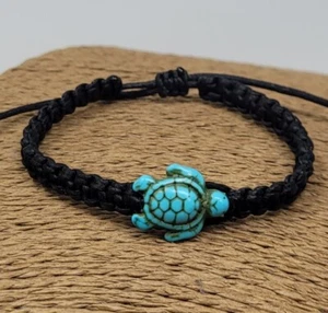 Sea Turtle bracelet Turquoise Turtle Bracelet Macrame Bracelet Black Bracelet - Picture 1 of 10