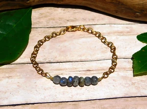 Labradorite Natural Gemstone Bracelet Adjustable 7in for Energy Healing - Picture 1 of 10