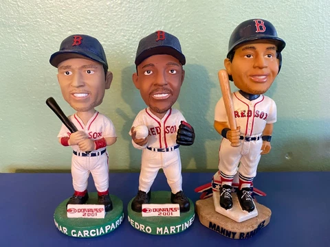 Boston Red Sox Bobbleheads Manny Ramirez Pedro Martinez Nomar Garciaparra 3-Set Cover