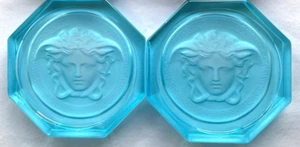 Rosenthal Versace Blue Glass Coasters 2 BRAND NEW Boxed Wine Drinks Medusa Heads - Picture 1 of 19
