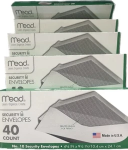 Box of Mead No.10 Security Envelopes, 4-1/8" x 9-1/2", 40 Ct, w/ Lining NEW - Picture 1 of 3