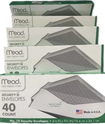 Box of Mead No.10 Security Envelopes, 4-1/8" x 9-1/2", 40 Ct, w/  Lining NEW - Image 1 of 3