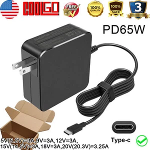 65W Type-C USB-C Laptop Adapter Charger for Dell HP Lenovo ASUS Acer Smart Phone - Picture 1 of 11