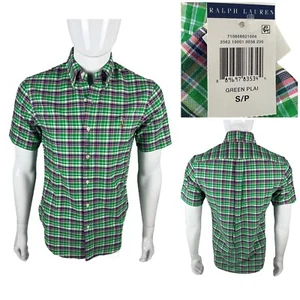 Polo Ralph Lauren Slim Fit Short Sleeve Button Shirt Plaid Embroidered Green NWT - Picture 1 of 14