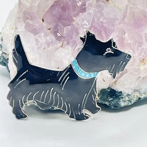 Vintage Sterling Silver & Enamel Black Scottie Dog Figural Brooch Artisan Made - Picture 1 of 5